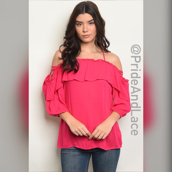 Pride&Lace Tops - Fuchsia Off the Shoulder Ruffle Top
